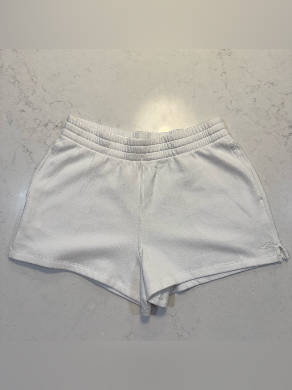 Hollister White Elastic-Waist Athletic Shorts